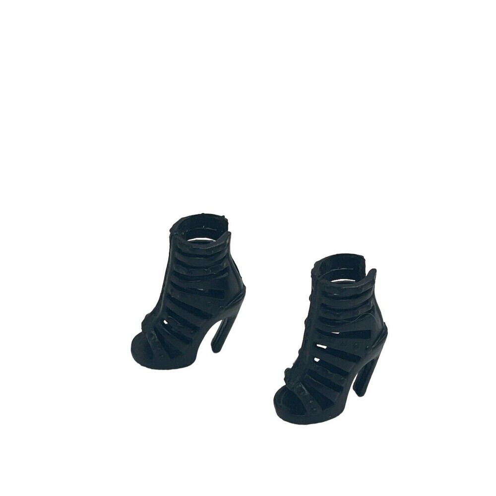 Vintage Barbie Shoes Black Strappy Sandals With Heel